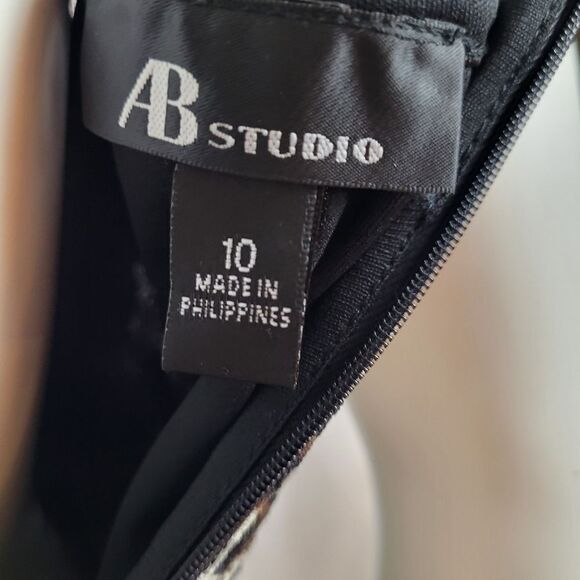 AB Studio Lined Sleeveless Mesh Bodice Zipper Back Belted Dress Size 10 - Picture 11 of 12